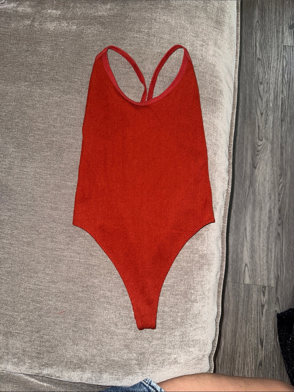 Urban Outfitters Red Ribbed Scoop-Back Bodysuit